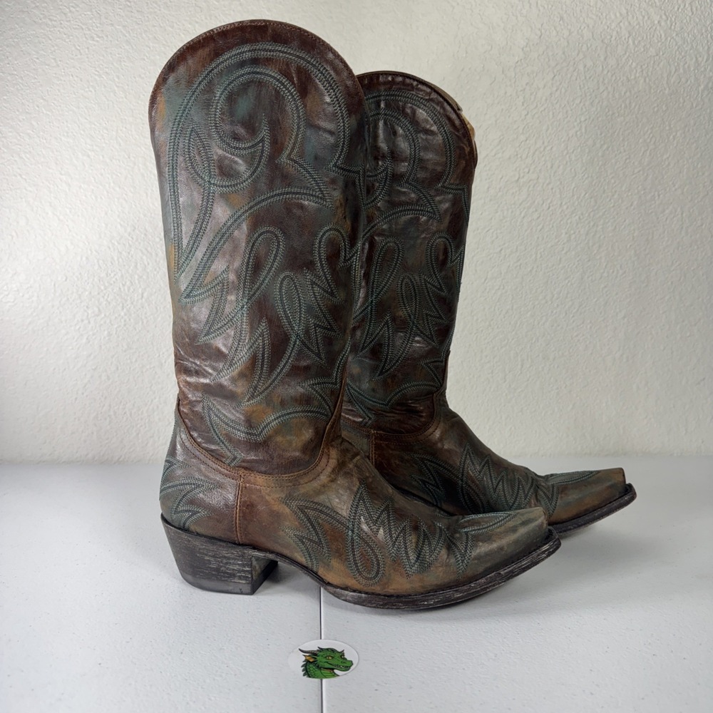 Old Gringo Brown Brass & Turquoise Lauren Cowboy Boots 6.5 Distressed Antiqued